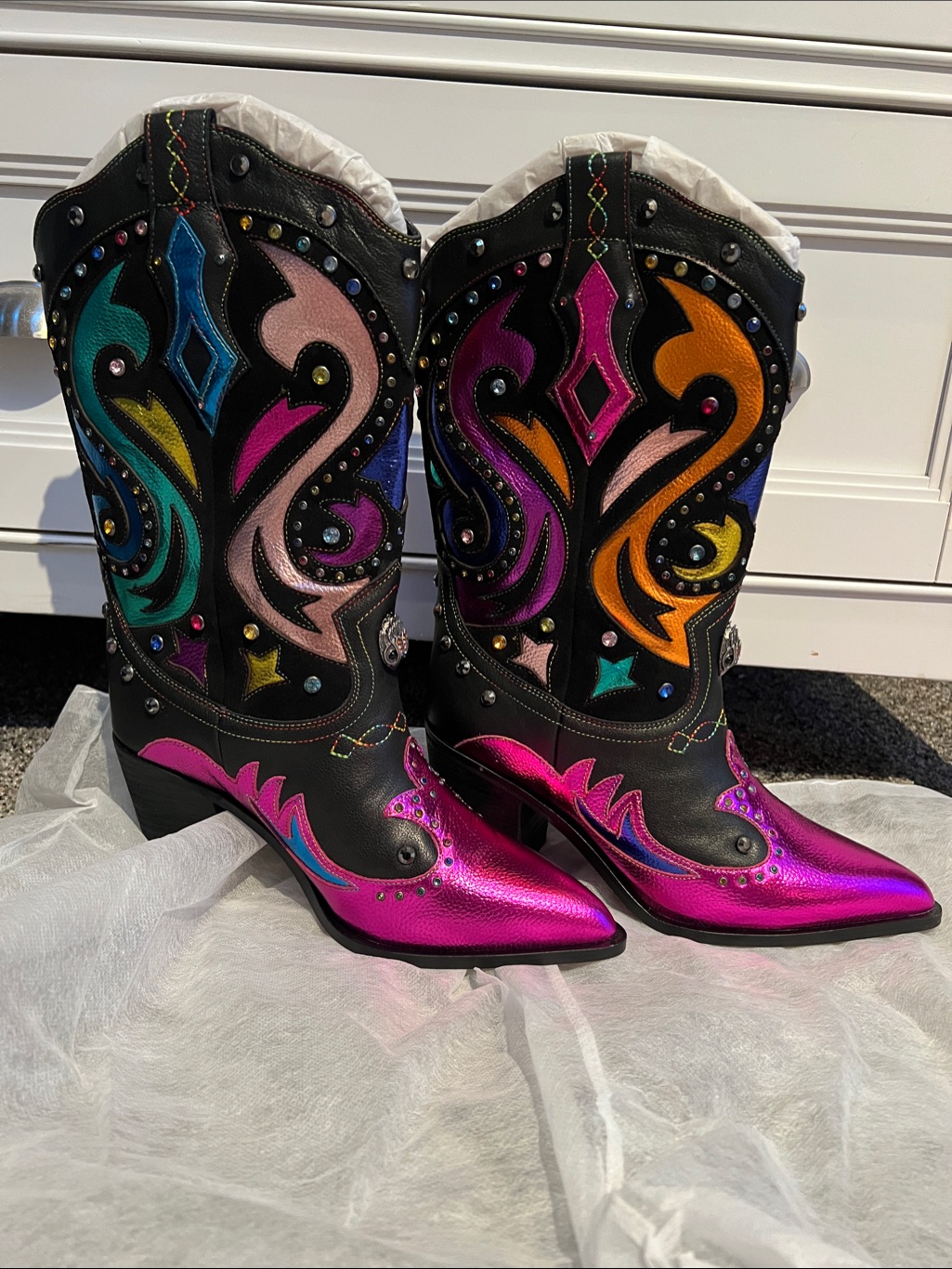 Kurt Geiger Multicolor Rainbow Pattern Heeled Boots